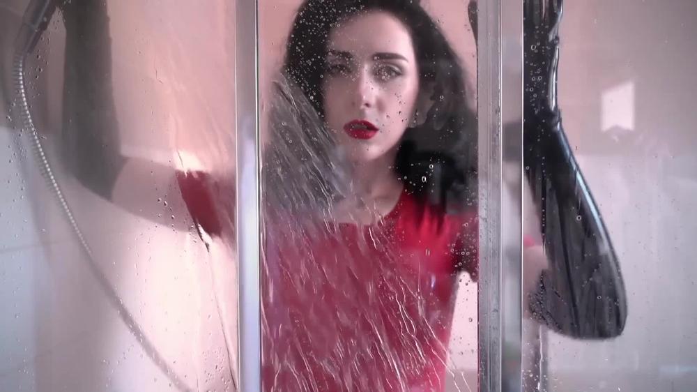 Shower In Latex Red Dress