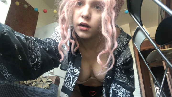 Giantess teen play with a small guy