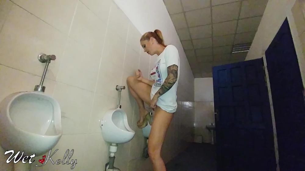 Wet Kelly Pee Challenge In A Public Man Restroom