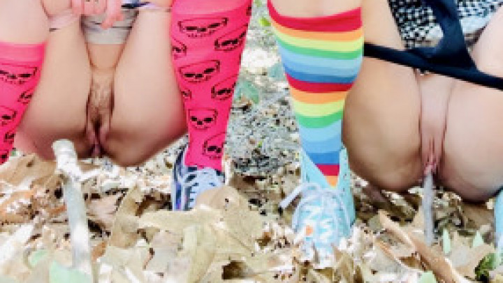 Two girls play and piss outside - April 05, 2021