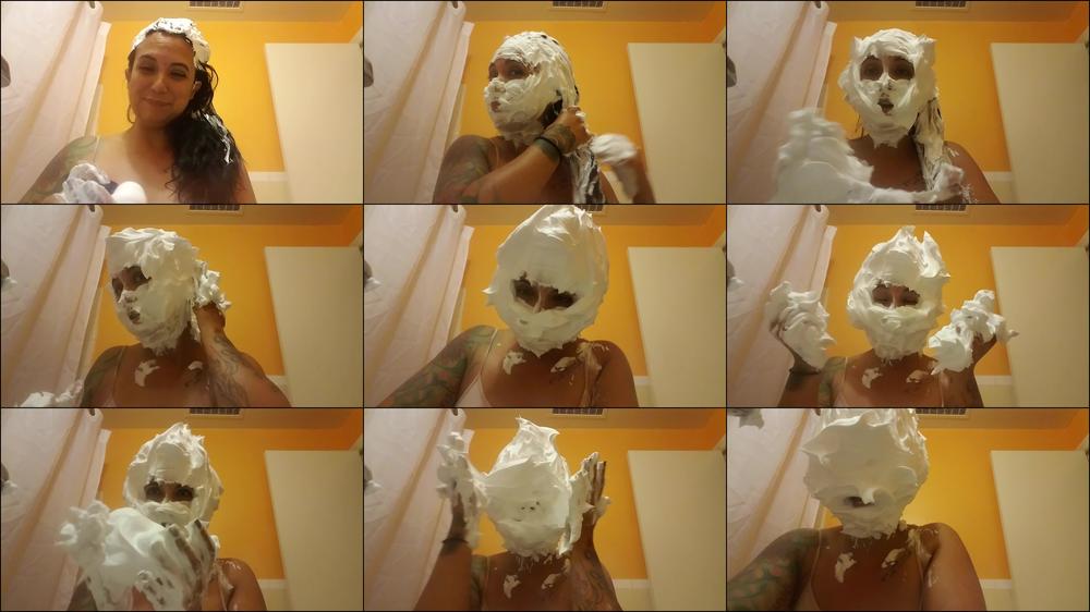 Shaving cream on the face