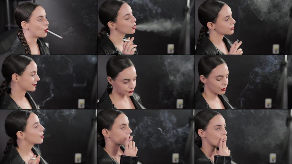 Smoking in Leather Jacket Close-Up