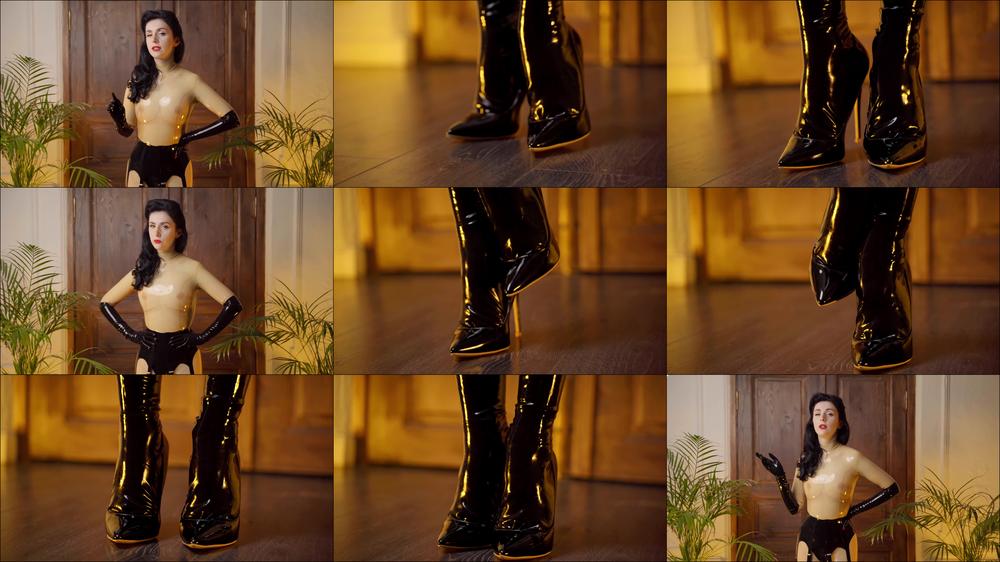 Joi Sheer Latex Catsuit And High Heels