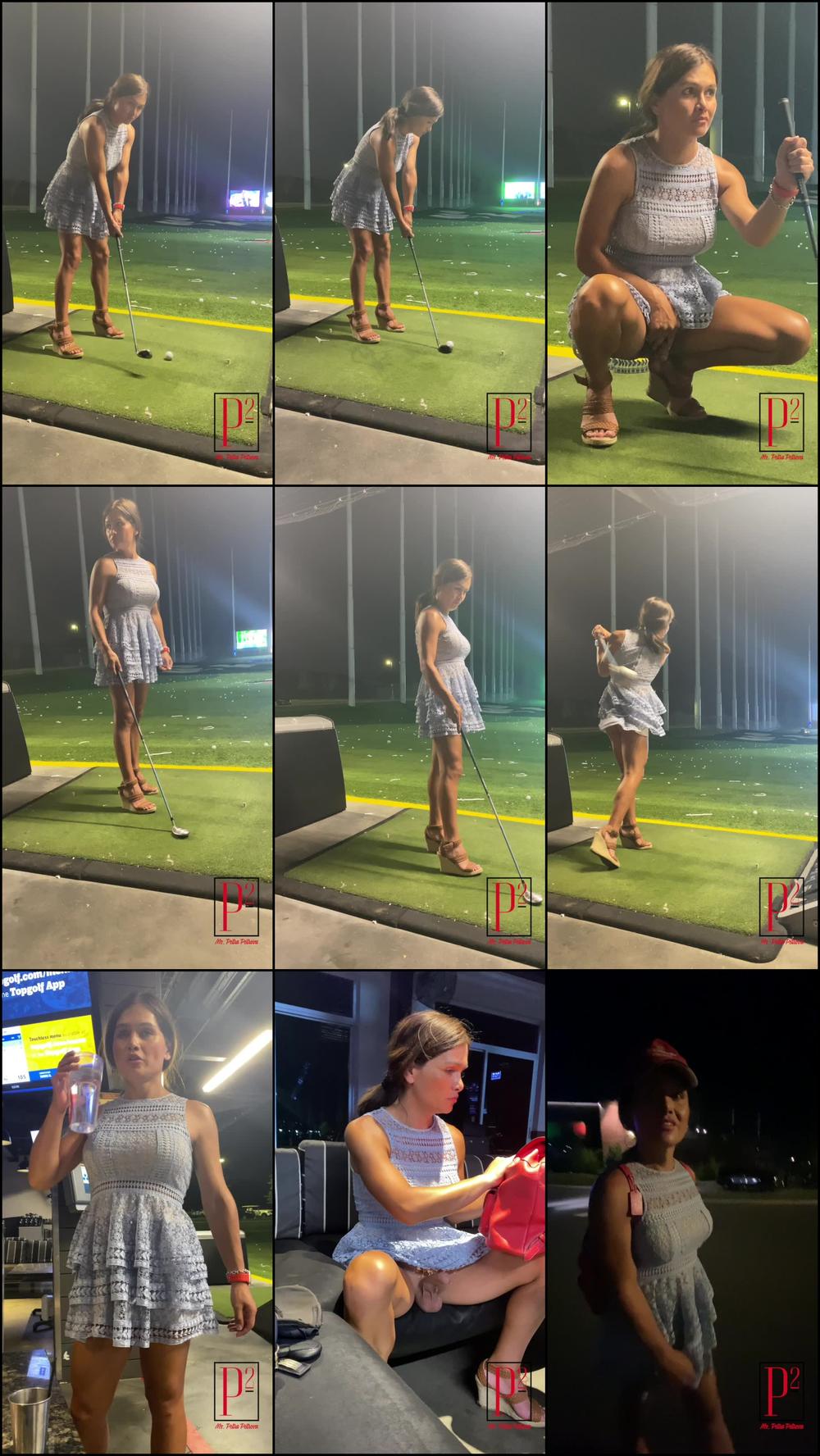 Playing golf without panties and Peeing