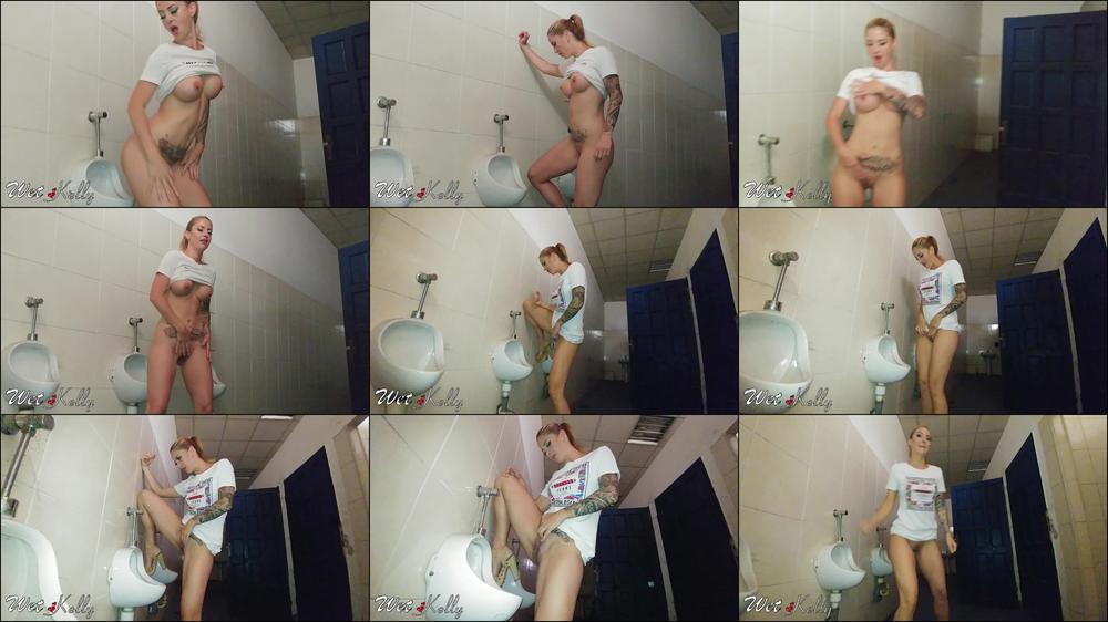Wet Kelly Pee Challenge In A Public Man Restroom