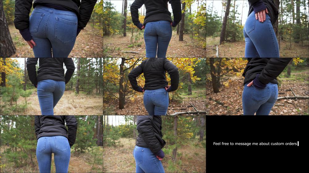 Amateur Teen In Blue Jeans Teasing Her Tight Ass Outdoors