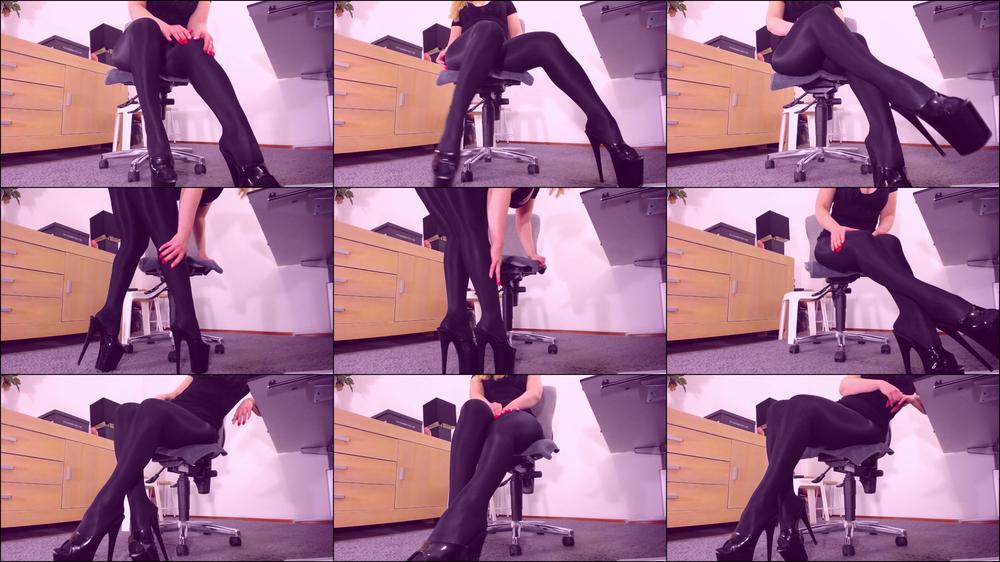 Boss teases you with 2 pantyhose on legs