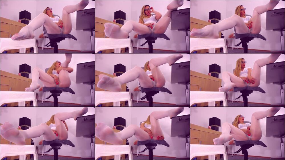 Masturbation in white shiny pantyhose