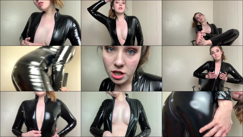 Latex Goddess teases and plays JOI game