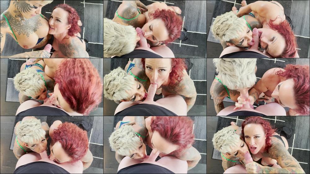 Sharing His Cock With Sexy Lizard Tongue