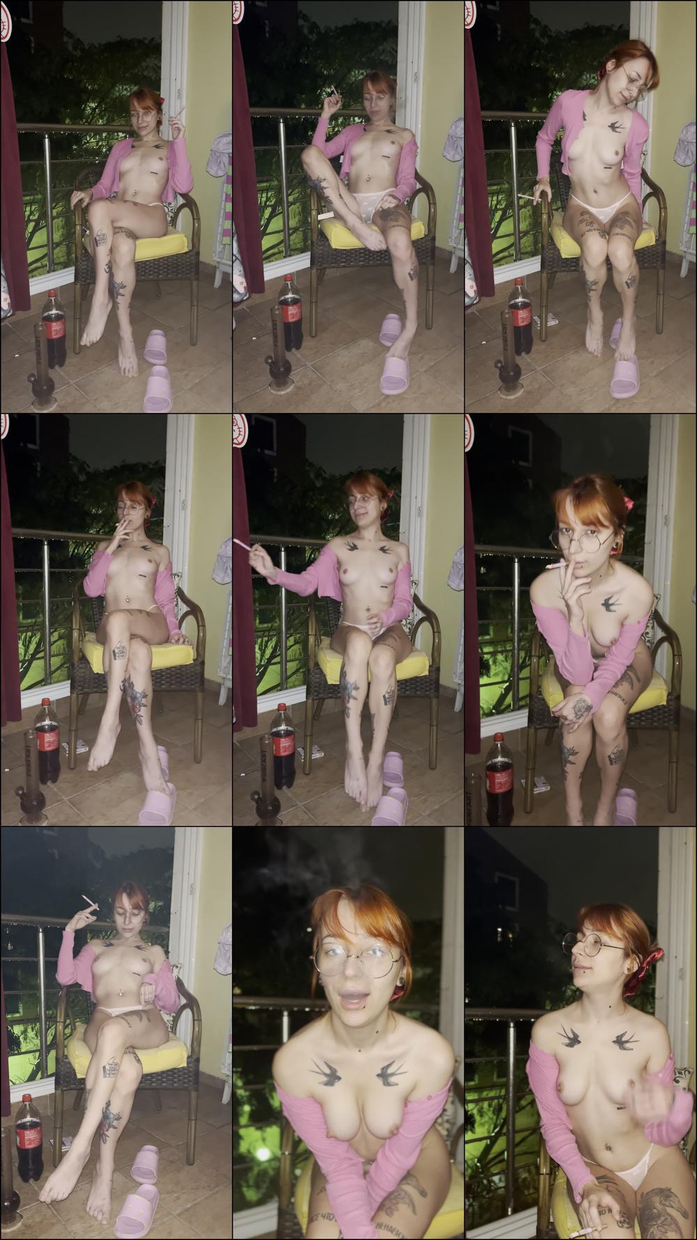 GINGER TEEN GIRL SMOKING IN THE STORM