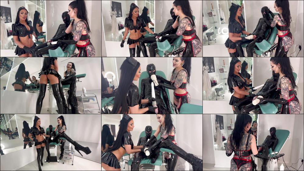 Chastity teasing and CEI on latex gimp with Evil Woman