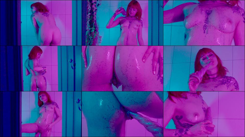 Glitter oil tease and unicorn dildo fuck