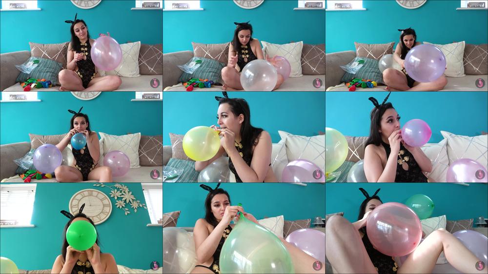 Bunny Blows Up Balloons For Her Party