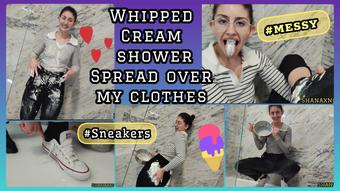 WHIPPED CREAM FETISH WET AND MESSY SOCKS SHOWER WITH CLOTHES (Shanaxnow)