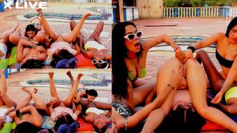 Massive pussy licking at pool party + Scissoring (Xlivestudio)