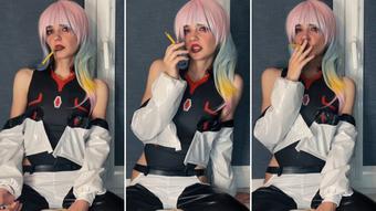 Cyberpunk - Seductive Lucy smokes by the window - May 17, 2023 (Lil cosplay slut)