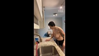 Voyeur Topless Huge Tit Babe Cleaning (Cyber Skye)