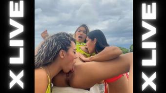 Lesbian lick each other's pussy on the couch - outdoors (Xlivestudio)