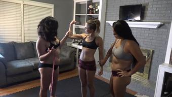 Alexis, Lora  & KimChi compare muscles - May 19, 2021 (Lora Cross)