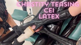 Chastity teasing and CEI on latex gimp with Evil Woman (Demoness_Luna)
