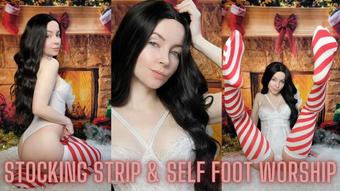 Stocking Strip and Self Foot Worship - December 17, 2022 (TheTinyFeetTreat)