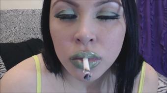 Green Lipstick close up face smoking (PrincessDi)