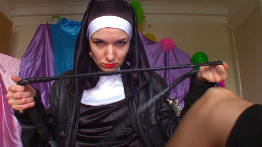 Leather NUN WHIP Dominatrix JOI
