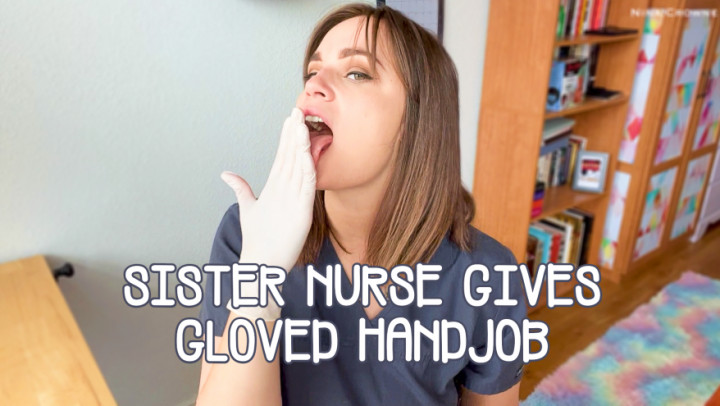 Sister Nurse Gives Gloved Handjob