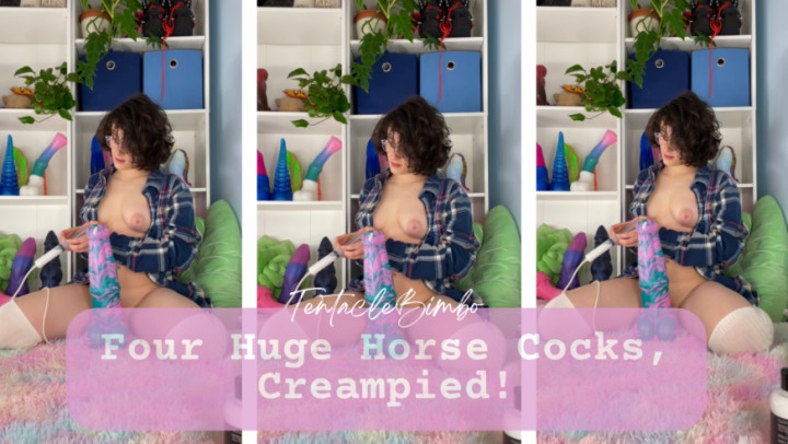 Four Huge Horse Dildos, Creampied