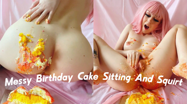 Messy Birthday Cake Sitting And Squirt