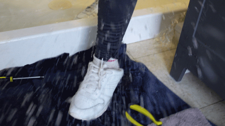Bunny Wets Sneakers in Shower 4K