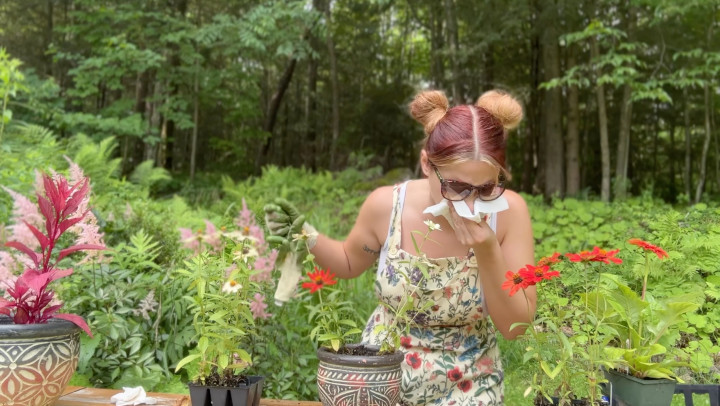 Gardening Interrupted by Sneezing and Nose Blowing