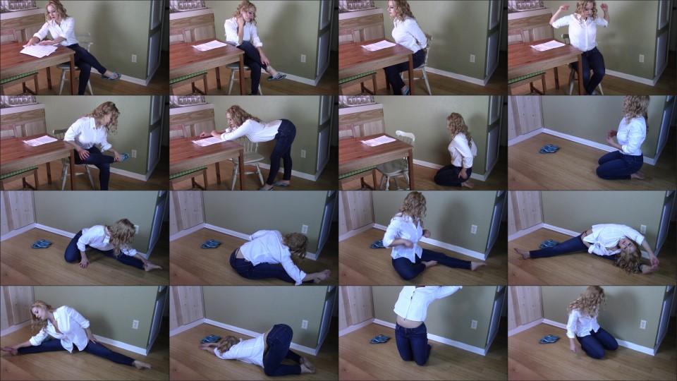 Nadia Layne Yoga Stretching In Jeans And Flip Flops