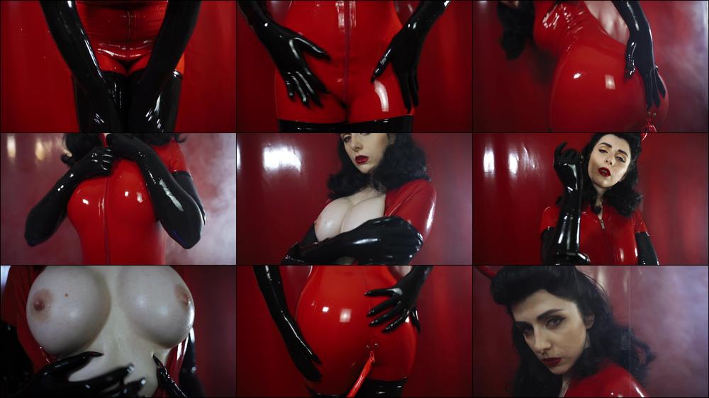 Succubus In Red Latex Catsuit
