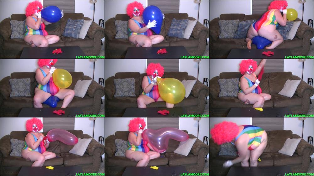 Clown Girl Blows & Sit Pops Big Balloons