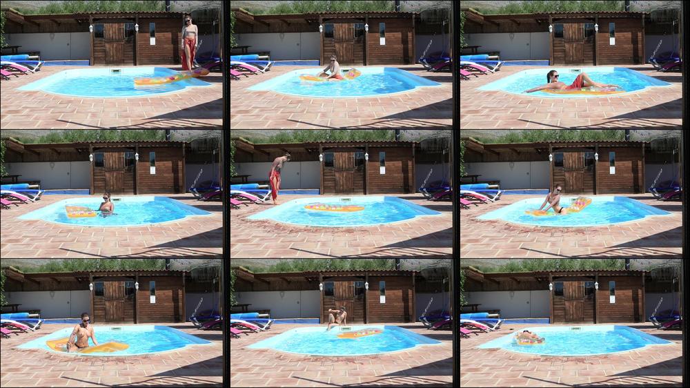 Wet clothing lilo pool fun in Spain