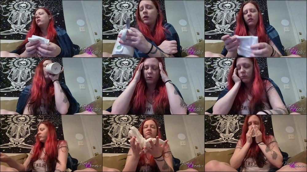 Miserable Sick Girl Blows Snotty Nose