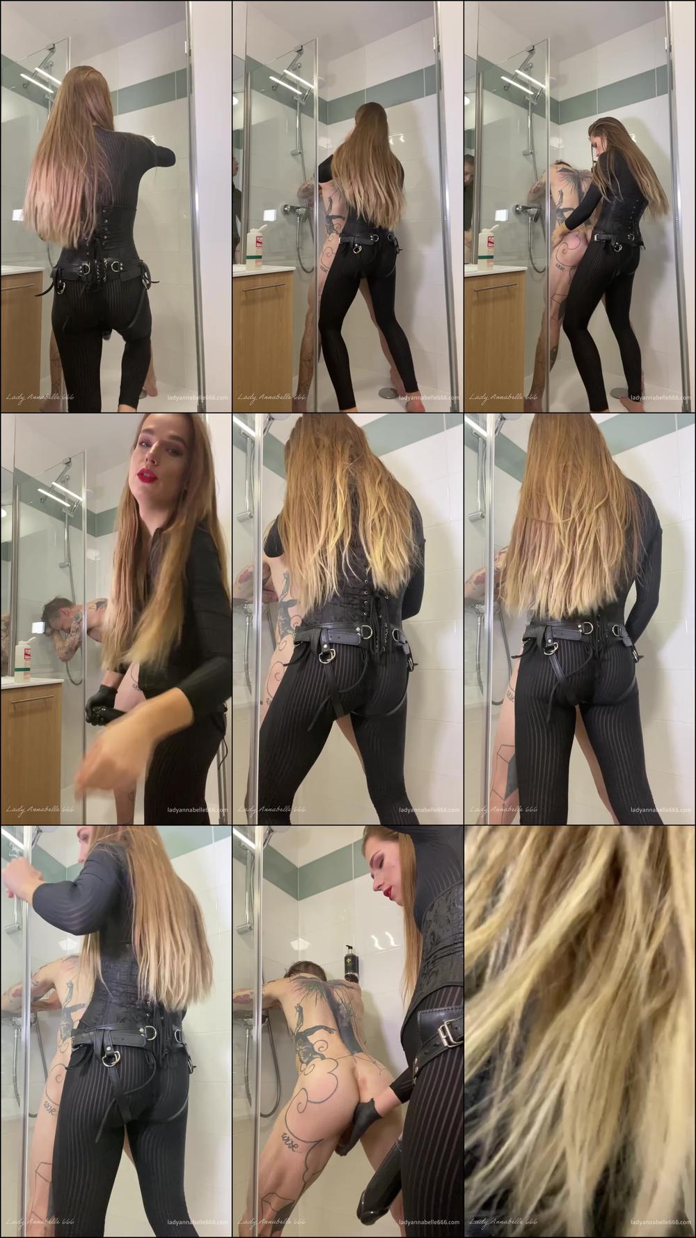 PEGGING Slut is fucked in the shower