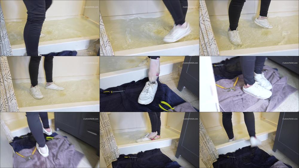 Bunny Wets Sneakers in Shower 4K