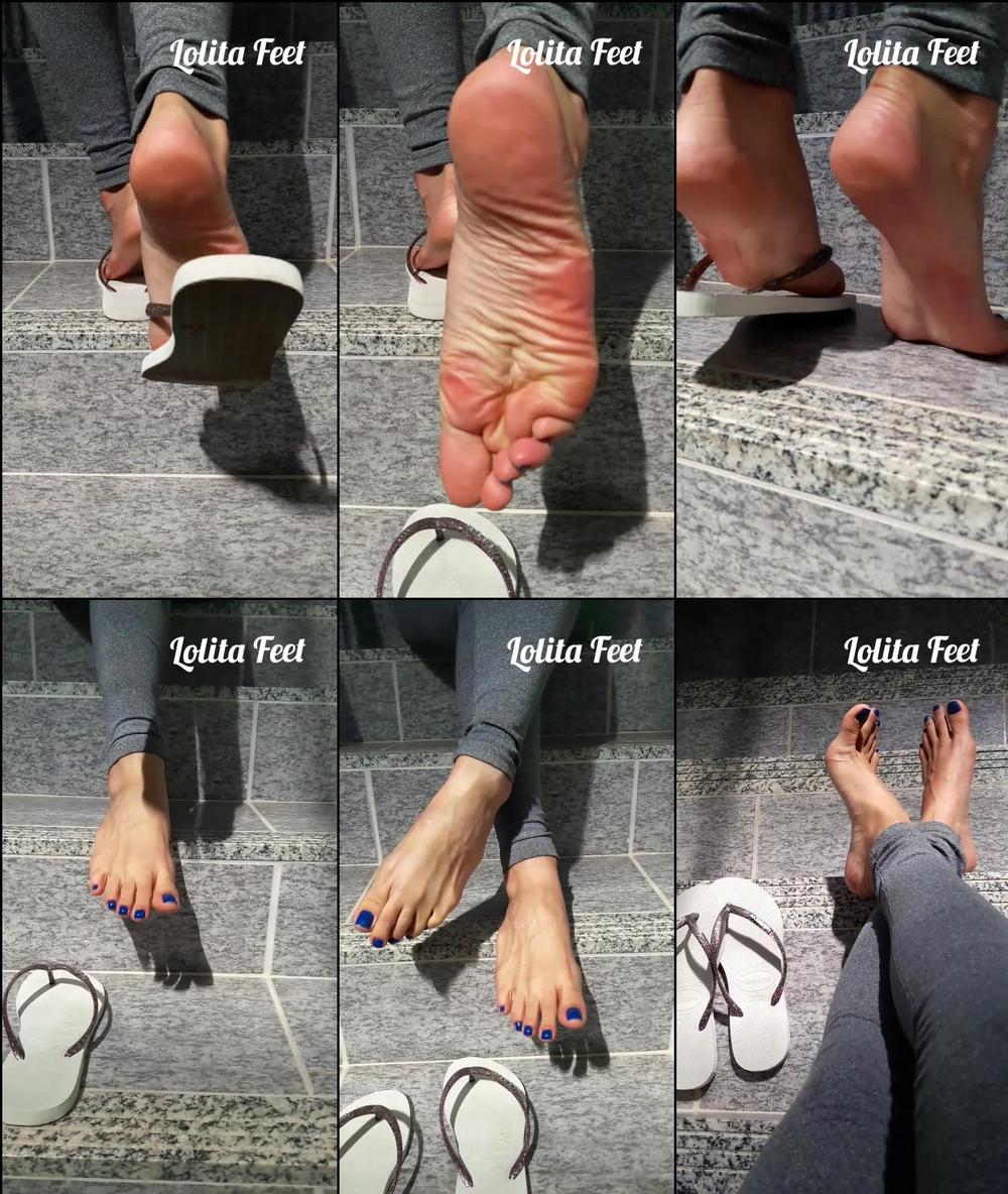 thefeetoflola 05 10 2018 14284515 Showing my delightful soles.  Flip flops on the feet, blue nails and lots of power    