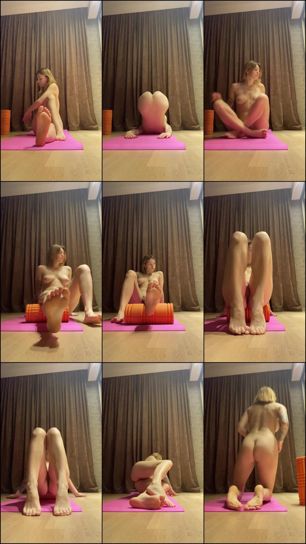 naked stretches with feet and pussy show