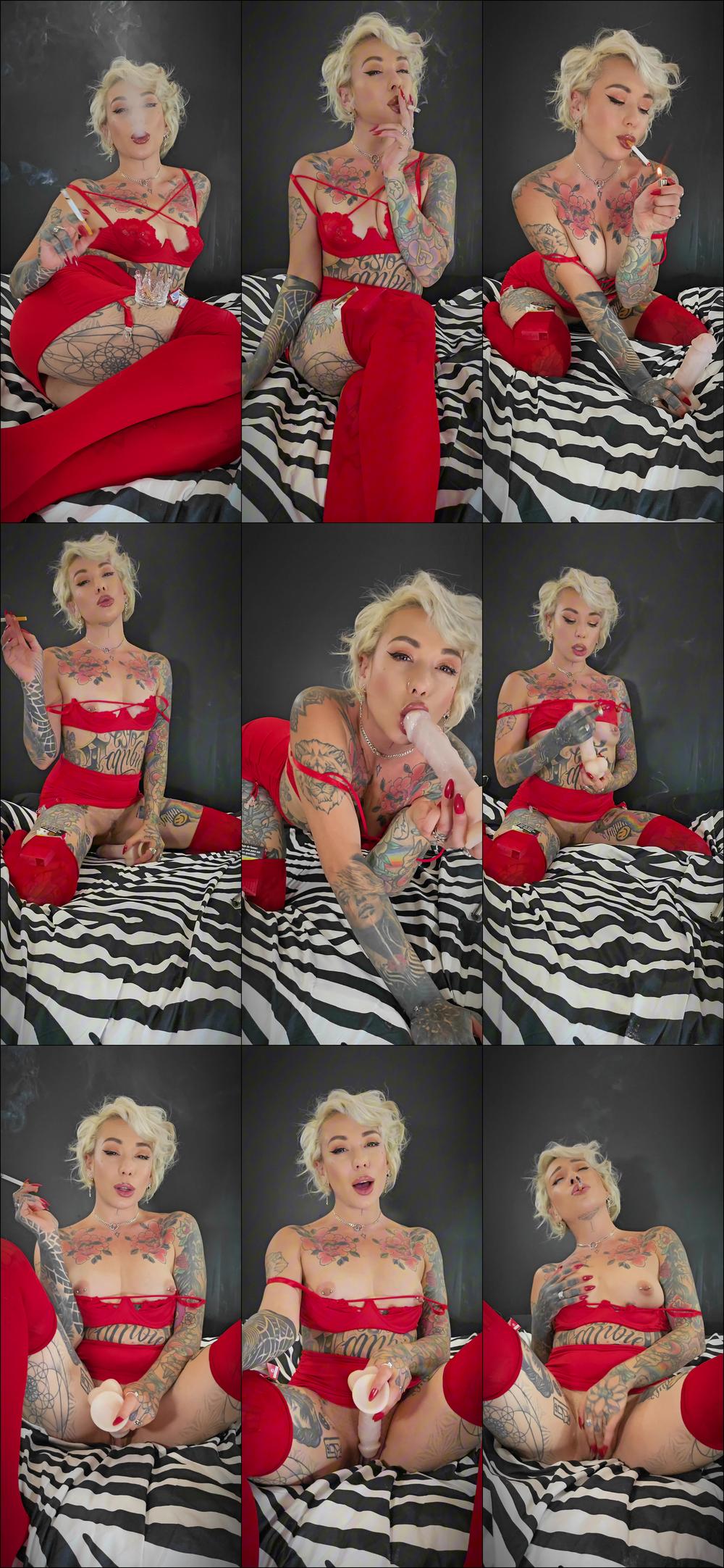 Kinkerbell23 - Sucking, Playing And Smoking Three Marlboro Red 100S Dressed In All Red - Kinkerbell23