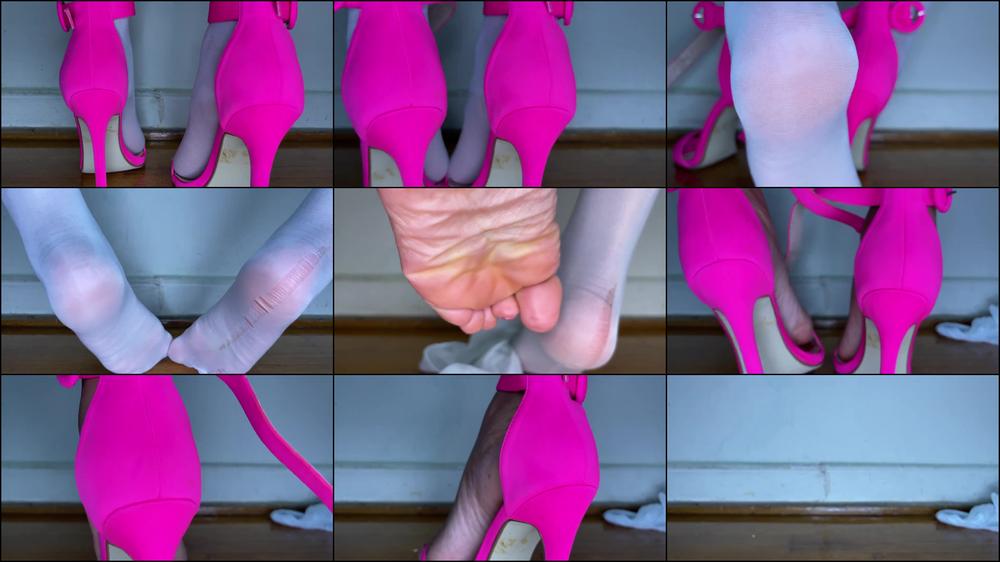 White Nylons Pink High Heels Removal