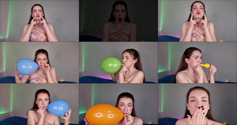 Wetschoolgirl Balloon Blowing And Cheeks Puffing