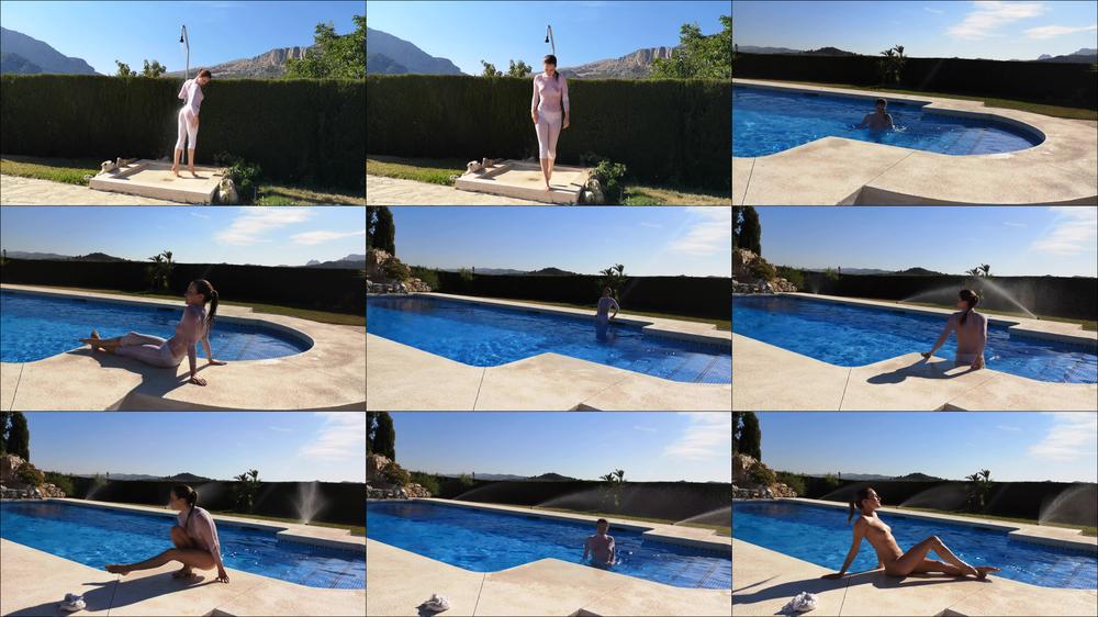 Public Shower and Swim in White Leggings