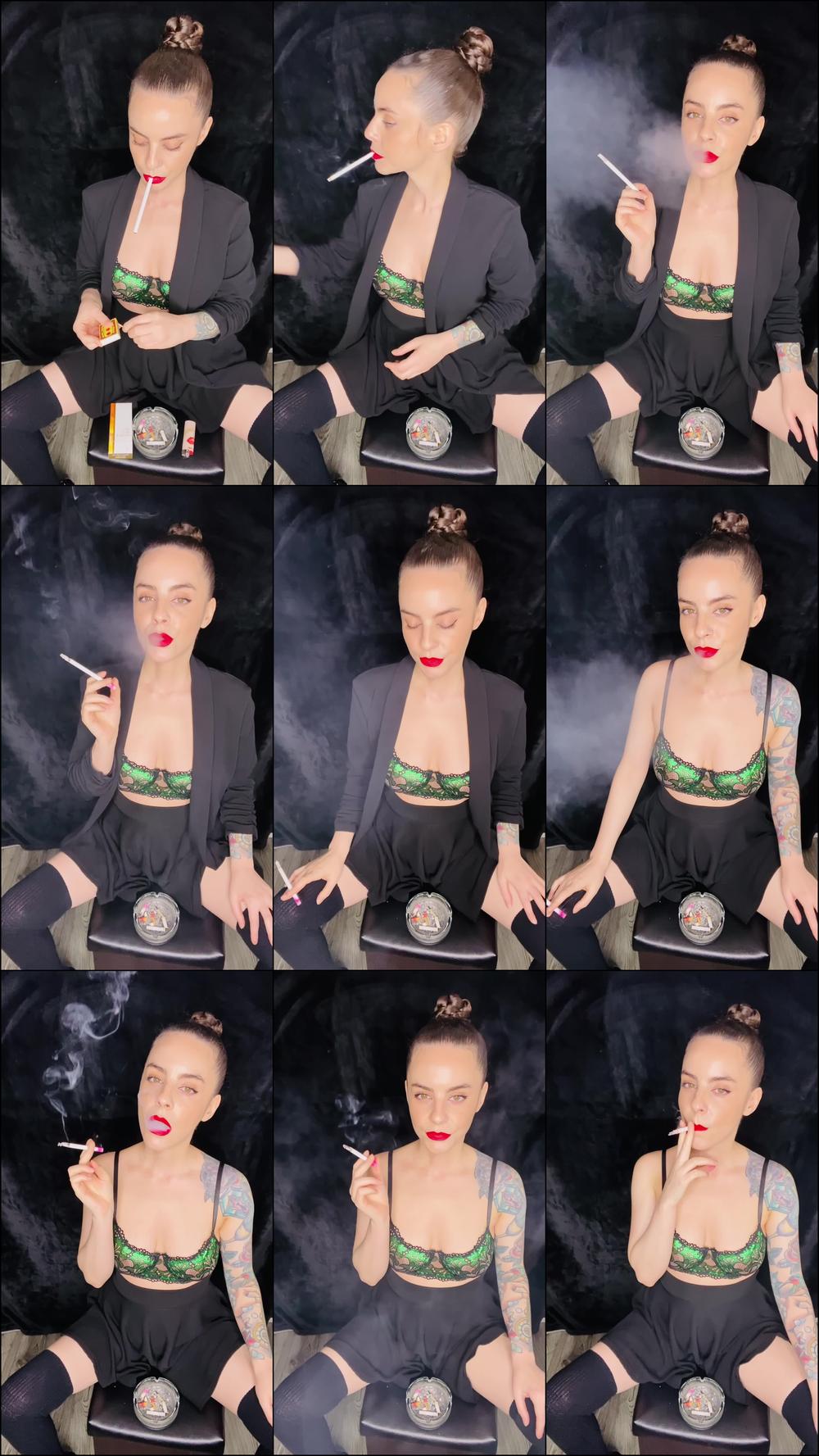 Smoking VS120s in Green Bra and Blazer