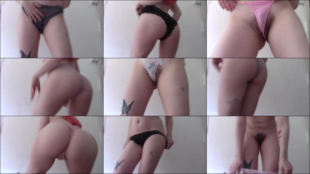 Trying on panties with my hairy pussy