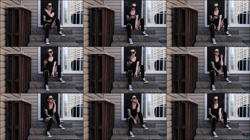 Smoking in Converse and Thigh High Socks