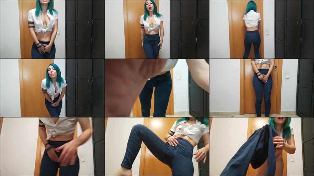 Jeans Pee desperate soaking